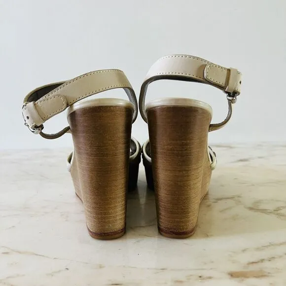 COACH Hanson Tan Gray Jeweled Rhinestone Platform Wedge Heel Sandals - US 8