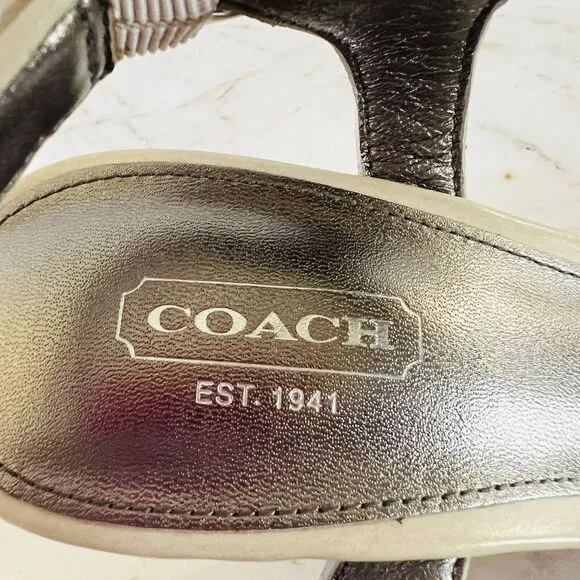 COACH Hanson Tan Gray Jeweled Rhinestone Platform Wedge Heel Sandals - US 8