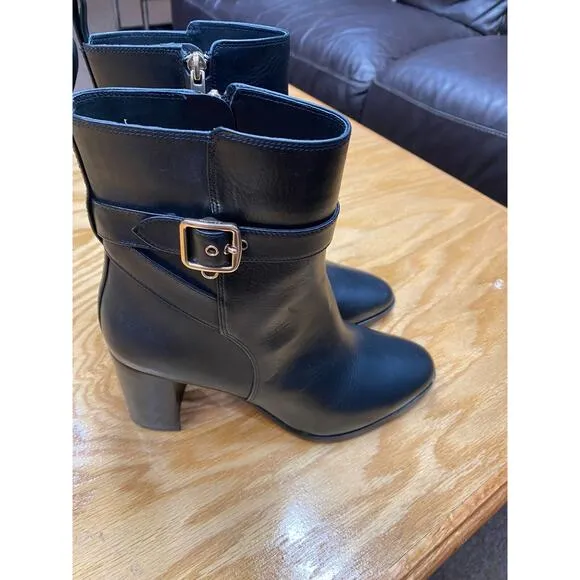 Coach Heeled Ankle Boots Women's 6 Black Leather Block Heel Pointed Toe S25