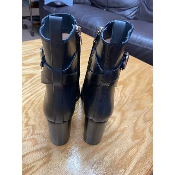 Coach Heeled Ankle Boots Women's 6 Black Leather Block Heel Pointed Toe S25