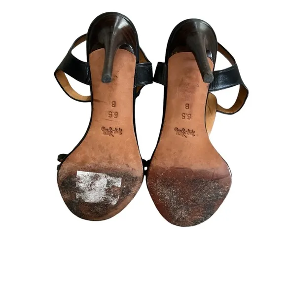 Coach Izzy Woven T-Strap High Heel Sandals Size 5.5 black