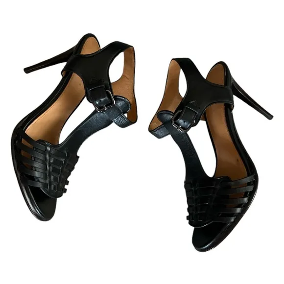 Coach Izzy Woven T-Strap High Heel Sandals Size 5.5 black
