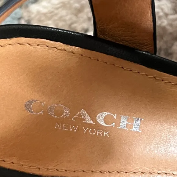 Coach Izzy Woven T-Strap High Heel Sandals Size 5.5 black