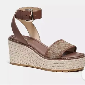 Coach Korey Espadrille In Signature Jacquard  Brown Wedge Sandals