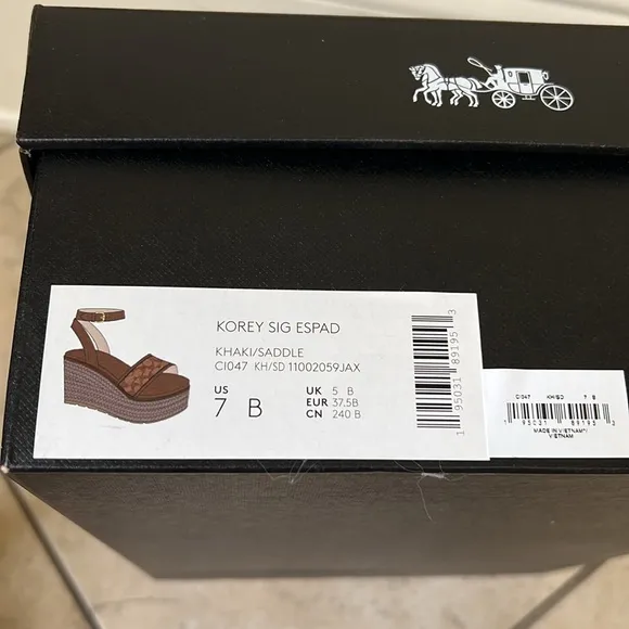 Coach Korey Espadrille In Signature Jacquard  Brown Wedge Sandals