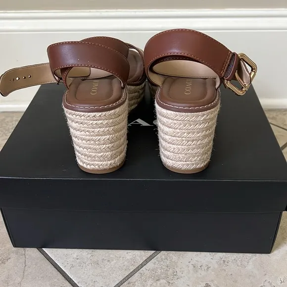 Coach Korey Espadrille In Signature Jacquard  Brown Wedge Sandals