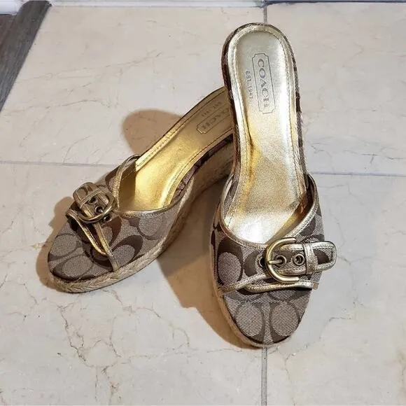 COACH logo wedge Espadrille type rope sandals size 8