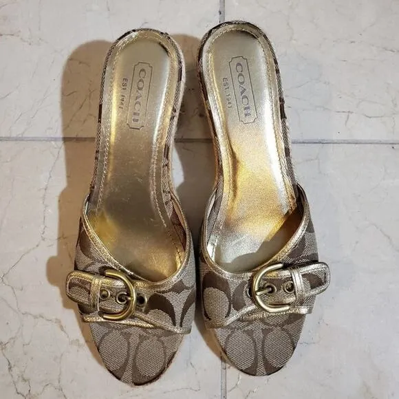 COACH logo wedge Espadrille type rope sandals size 8