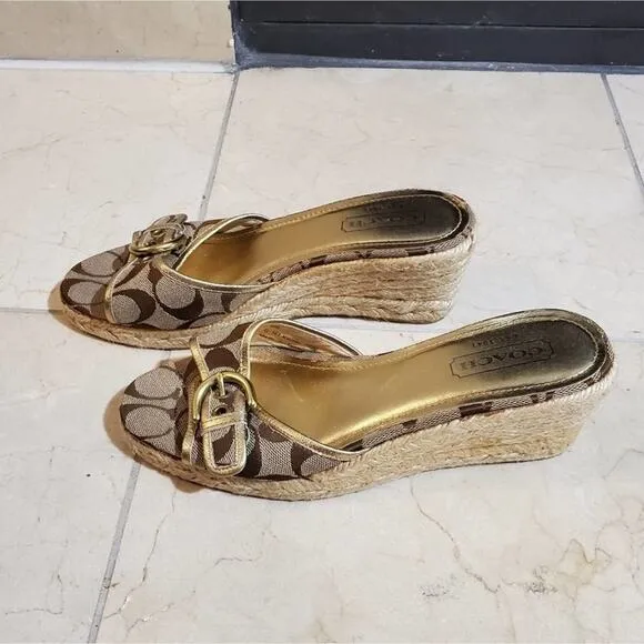 COACH logo wedge Espadrille type rope sandals size 8