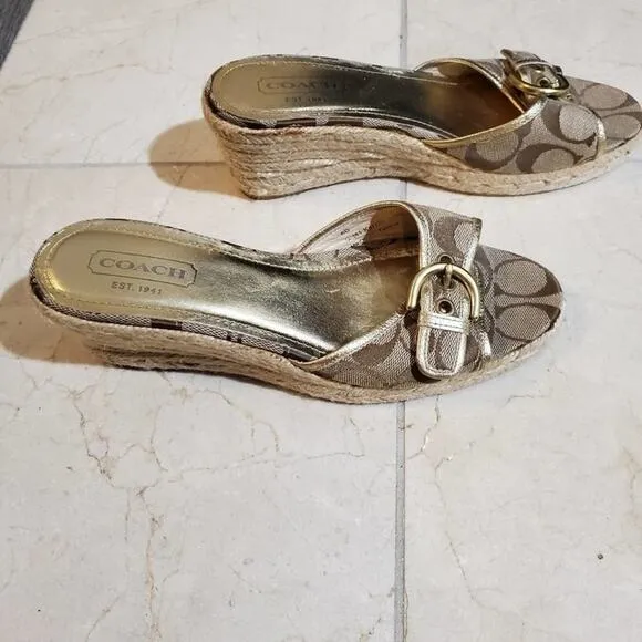 COACH logo wedge Espadrille type rope sandals size 8