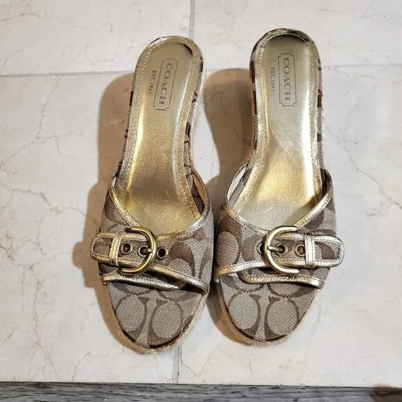 COACH logo wedge Espadrille type rope sandals size 8