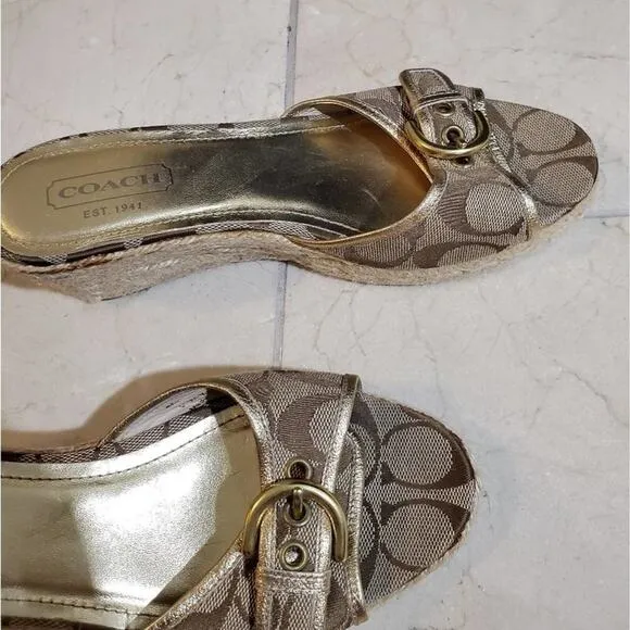 COACH logo wedge Espadrille type rope sandals size 8