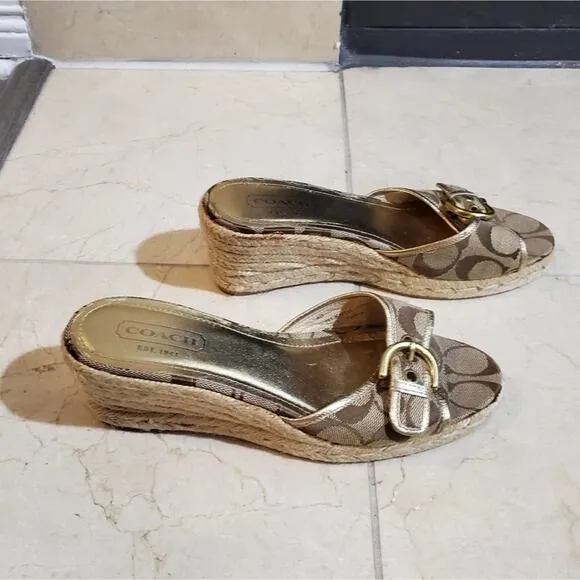 COACH logo wedge Espadrille type rope sandals size 8