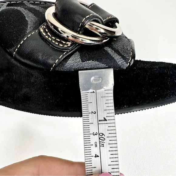 Coach Meredith Wedge Sandals Black Suede Shoes SZ 6 Signature Print