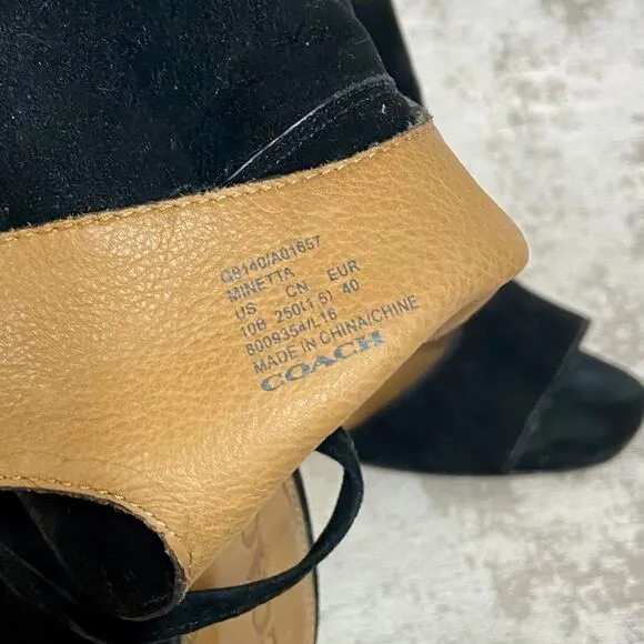 Coach Minetta Suede Tie Back Block Heeled Sandals in Black