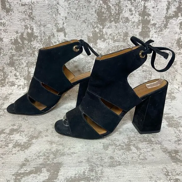 Coach Minetta Suede Tie Back Block Heeled Sandals in Black