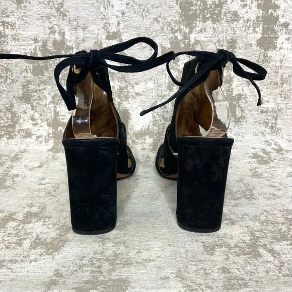 Coach Minetta Suede Tie Back Block Heeled Sandals in Black