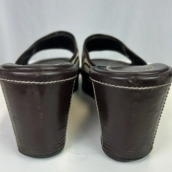 Coach Monogram Brown Wedge Leather Sandals Size 9 1/2B