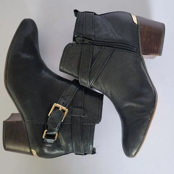 Coach Pauline Black Leather Block Heel Ankle Booties. Size 7B