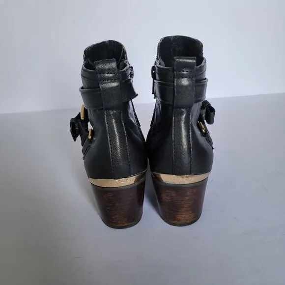 Coach Pauline Black Leather Block Heel Ankle Booties. Size 7B