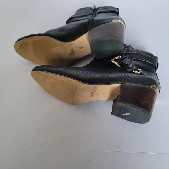 Coach Pauline Black Leather Block Heel Ankle Booties. Size 7B