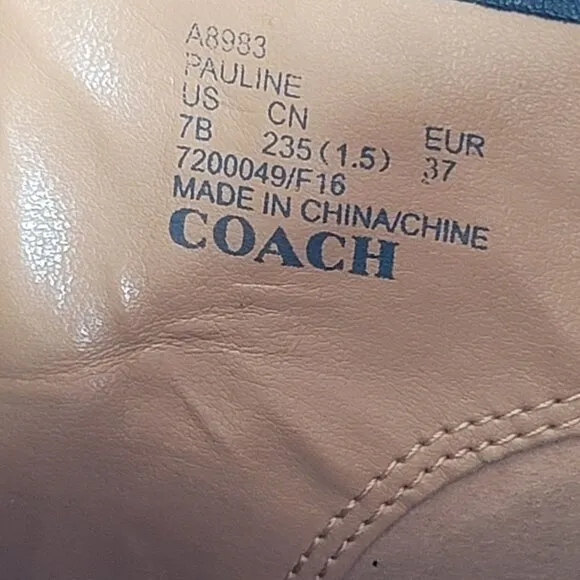 Coach Pauline Black Leather Block Heel Ankle Booties. Size 7B