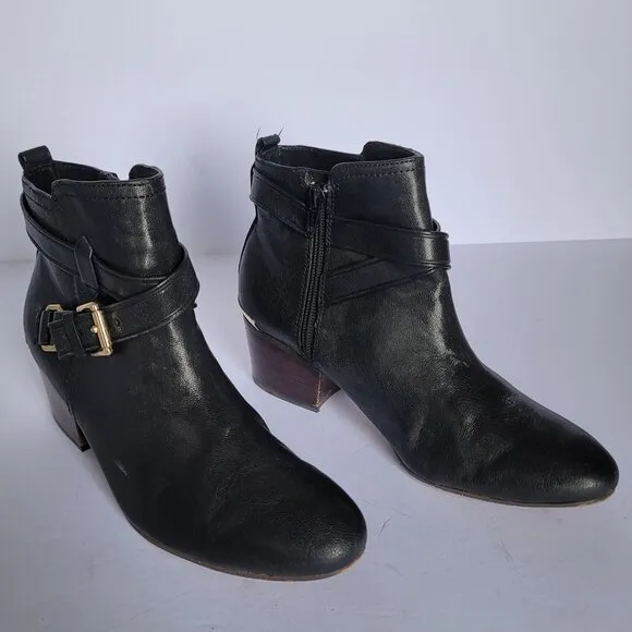 Coach Pauline Black Leather Block Heel Ankle Booties. Size 7B