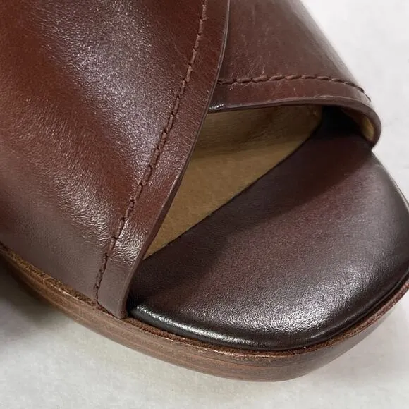 Coach Sandals Womens Size 8.5B 8.5 B Brown Block Heel Bristol Buckle Leather