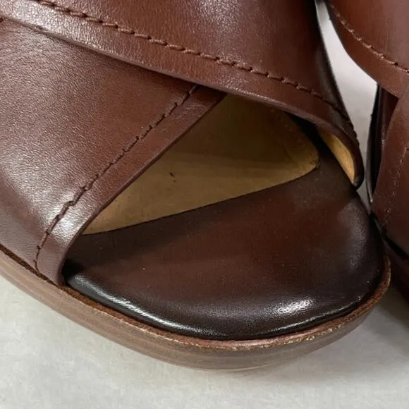 Coach Sandals Womens Size 8.5B 8.5 B Brown Block Heel Bristol Buckle Leather