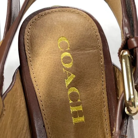 Coach Sandals Womens Size 8.5B 8.5 B Brown Block Heel Bristol Buckle Leather