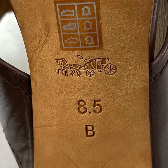 Coach Sandals Womens Size 8.5B 8.5 B Brown Block Heel Bristol Buckle Leather