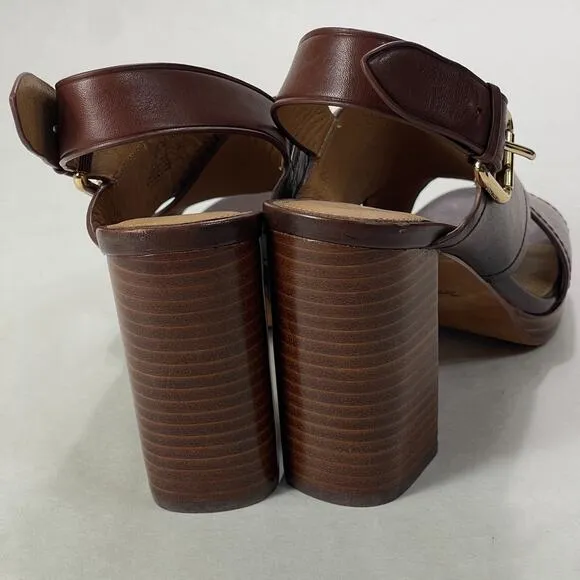 Coach Sandals Womens Size 8.5B 8.5 B Brown Block Heel Bristol Buckle Leather