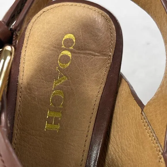 Coach Sandals Womens Size 8.5B 8.5 B Brown Block Heel Bristol Buckle Leather