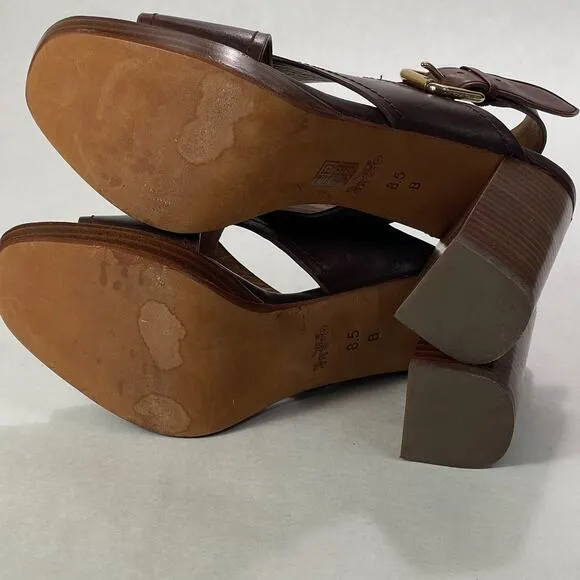 Coach Sandals Womens Size 8.5B 8.5 B Brown Block Heel Bristol Buckle Leather