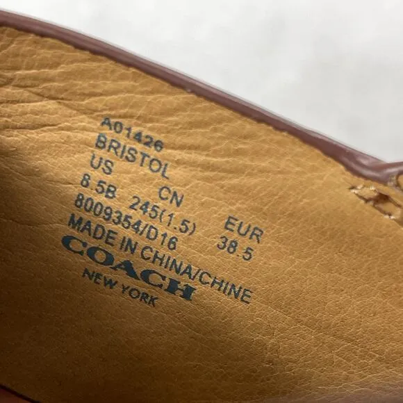Coach Sandals Womens Size 8.5B 8.5 B Brown Block Heel Bristol Buckle Leather