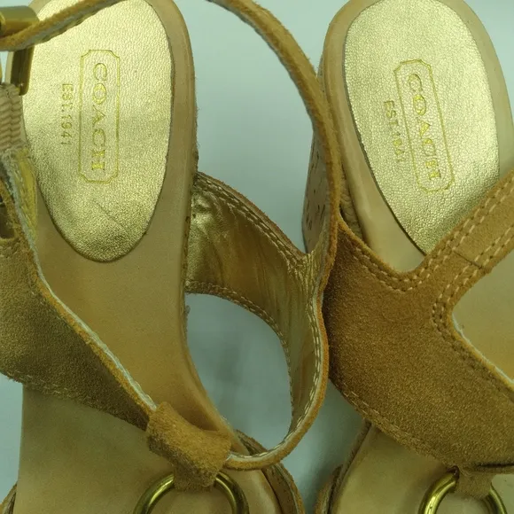Coach ValeAnn Tan Suede Platform Chunky Heels  Size 8.5