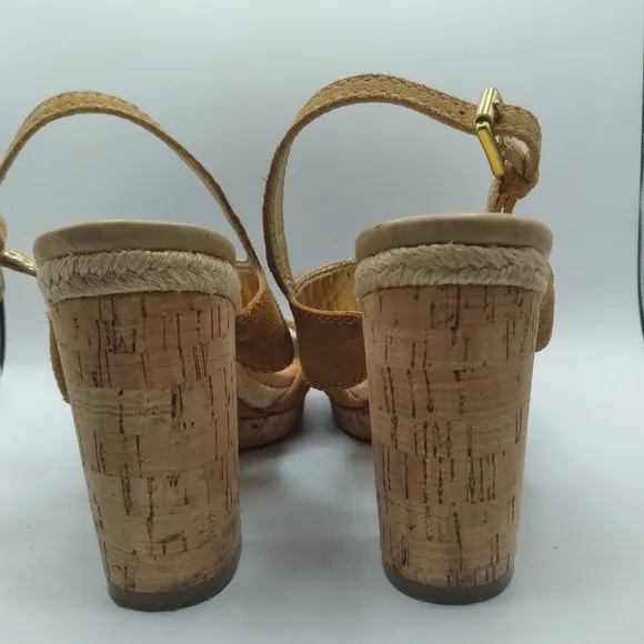 Coach ValeAnn Tan Suede Platform Chunky Heels  Size 8.5