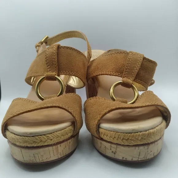 Coach ValeAnn Tan Suede Platform Chunky Heels  Size 8.5