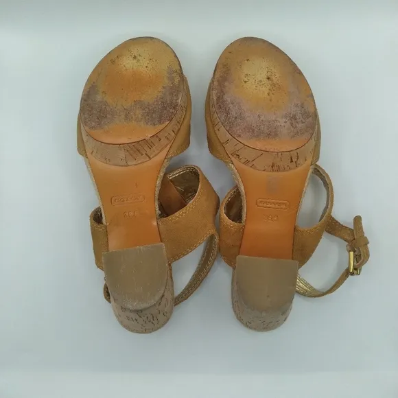 Coach ValeAnn Tan Suede Platform Chunky Heels  Size 8.5