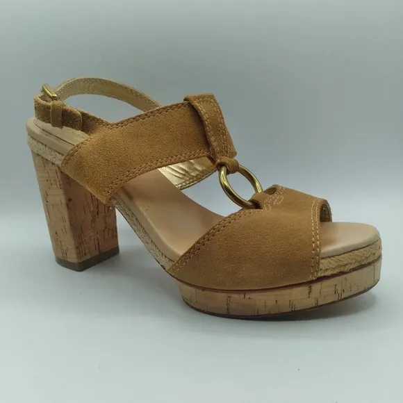 Coach ValeAnn Tan Suede Platform Chunky Heels  Size 8.5