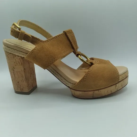 Coach ValeAnn Tan Suede Platform Chunky Heels  Size 8.5