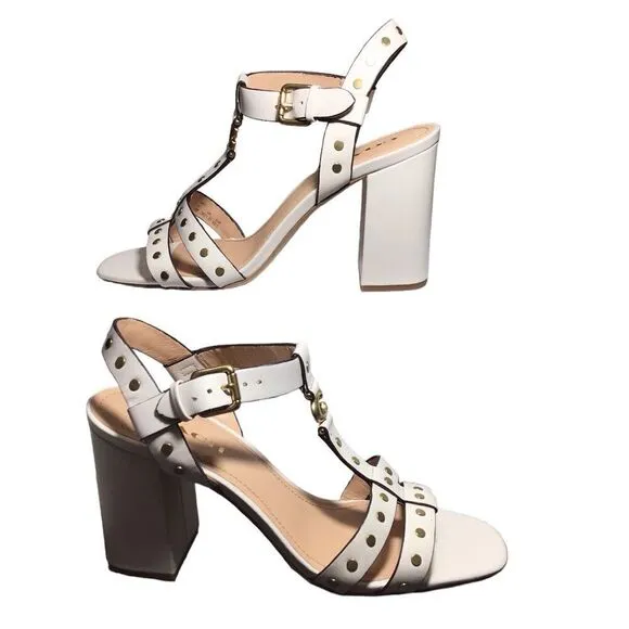 Coach White Margaret Block Heel Sandals Size 10