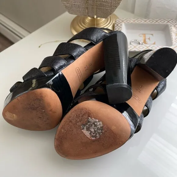 Coach Black Leather Heel Sandals