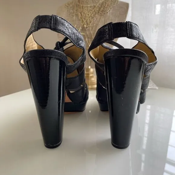 Coach Black Leather Heel Sandals