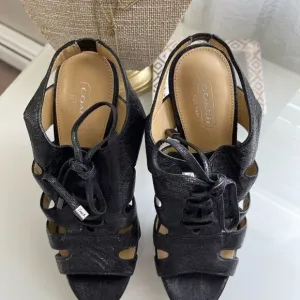 Coach Black Leather Heel Sandals
