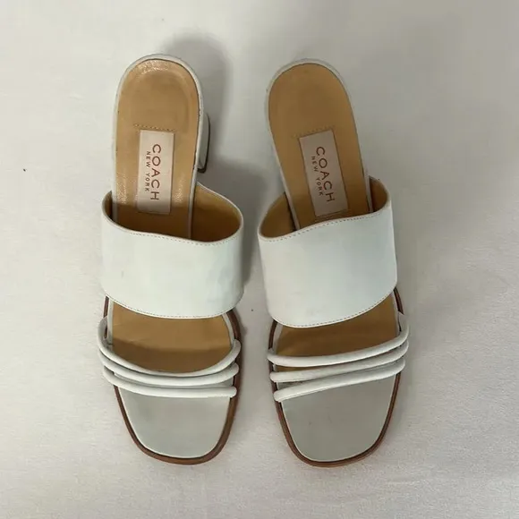 Coach Suede Off White Block Heel Strap Sandals size 7.5