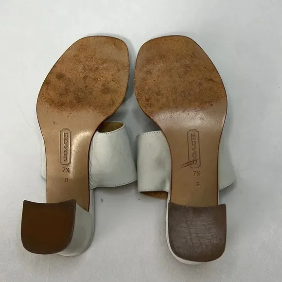 Coach Suede Off White Block Heel Strap Sandals size 7.5