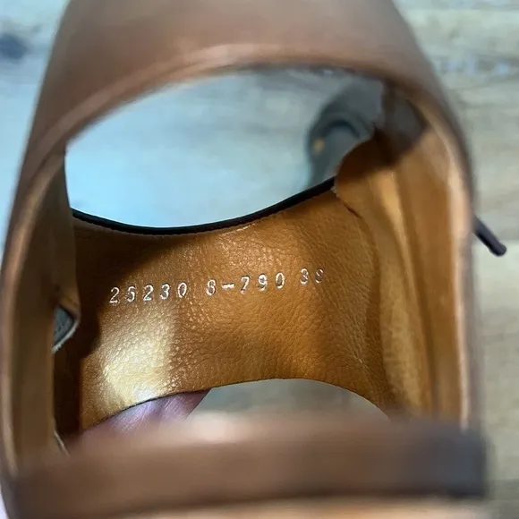 Coclico Brown Leather Strappy Sandals with Block Heel Size 38/7.5