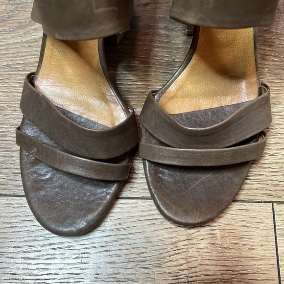 Coclico Brown Leather Strappy Sandals with Block Heel Size 38/7.5