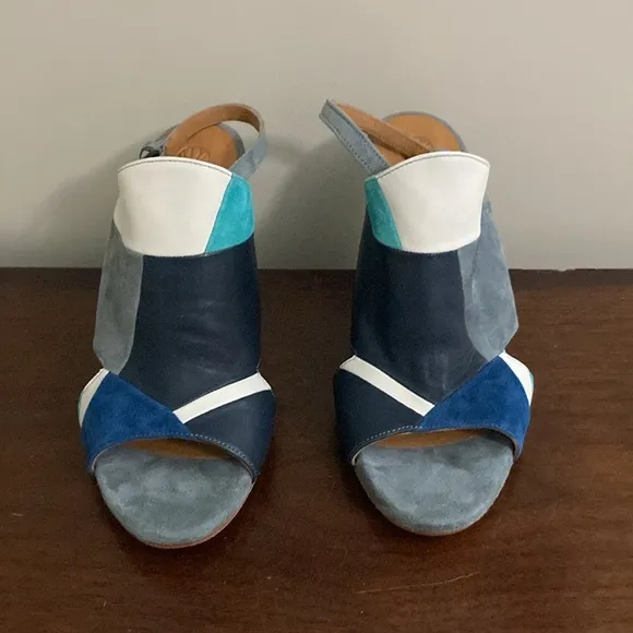 Coclico Women's Jordy Wedge Sandals 39.5 Gray Navy Suede